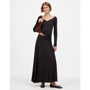 Madewell Jersey Asymmetric-Seam Midi Skirt S Black Drapey Knit Pull On Stretch
